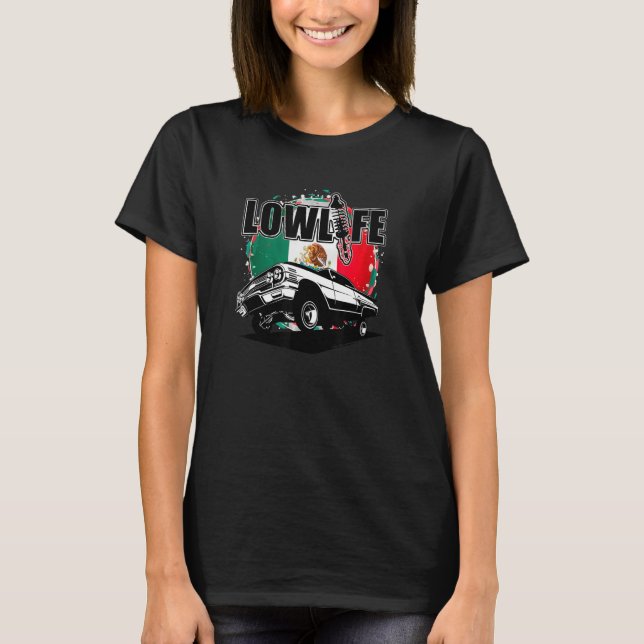 Chicano Cholo Mexico Flag 3 Wheelin Mens Lowrider T-Shirt (Vorderseite)