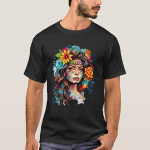 Chicano Girl Mexico Blume Death Hübsch T-Shirt