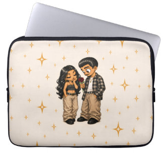 Chicano-Liebespaar Rote Rose & Goldene Funken Laptopschutzhülle