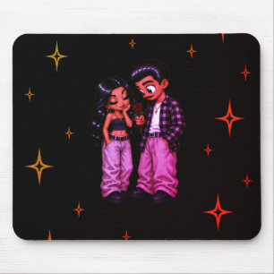 Chicano-Liebespaar rote Rose goldene Sterne Handyh Mousepad