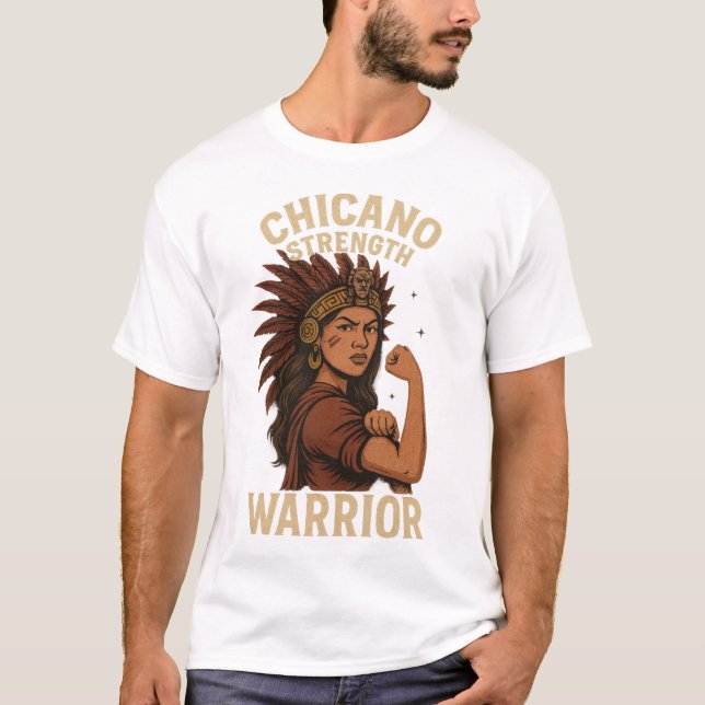 Chicano Strength – Fierce Warrior Latina Art T-Shirt (Vorderseite)