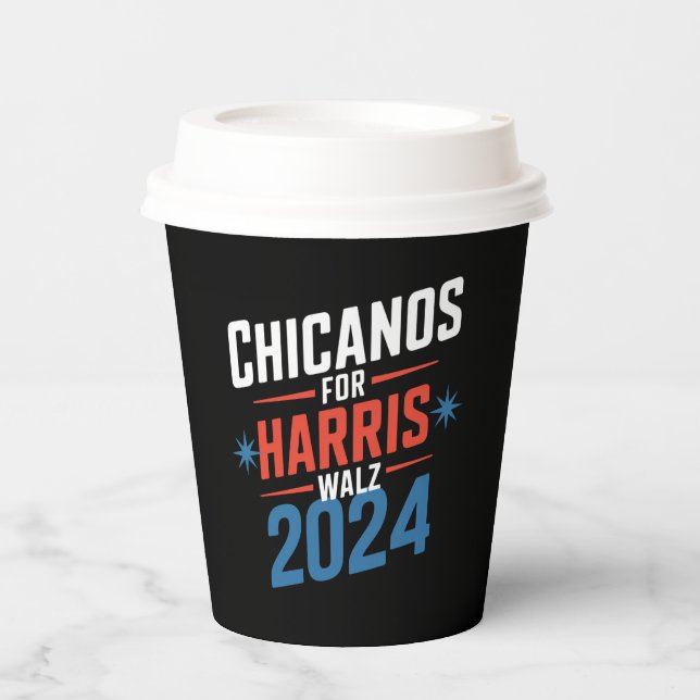 Chicanos für Harris Walz 2024 Präsident Pappbecher (Vorderseite)