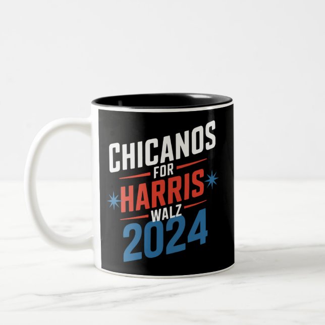 Chicanos für Harris Walz 2024 Präsident Zweifarbige Tasse (Links)