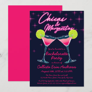 Chicas und Margaritas Neon Pink Junggeselinnen-Abs Einladung