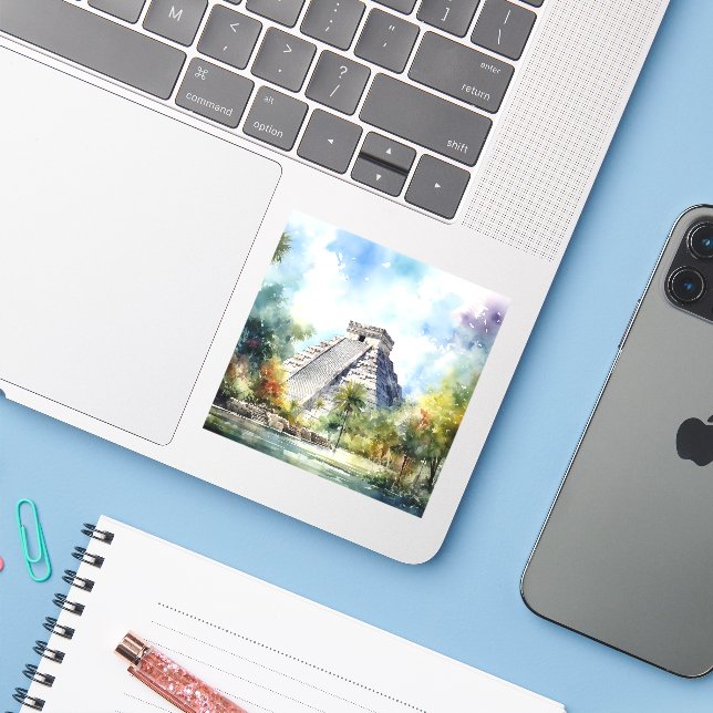 Chichen Itza Aufkleber (Laptop mit iPhone)