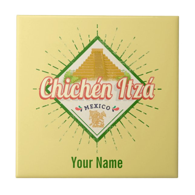 Chichen Itza Mexico Retro Mayan Vintag Yucatan Fliese (Vorderseite)