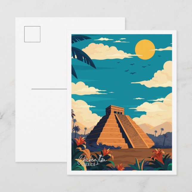 Chichen Itza Mexico Vintage Travel Illustration Postkarte (Vorne/Hinten)