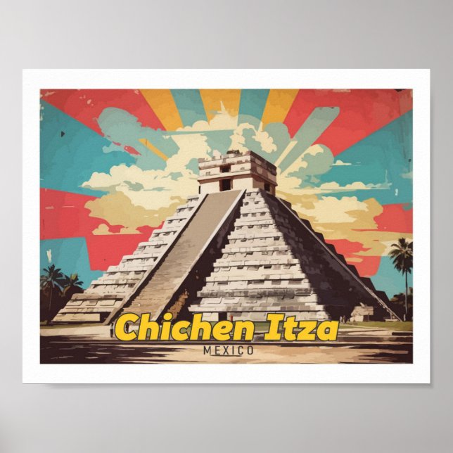 Chichen Itza Mexiko Pop Kunst-Reise-Illustration Poster (Vorne)