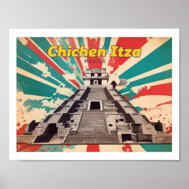 Chichen Itza Mexiko Pop Kunst-Reise-Illustration Poster
