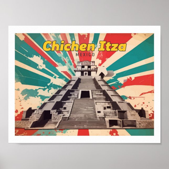 Chichen Itza Mexiko Pop Kunst-Reise-Illustration Poster (Vorne)