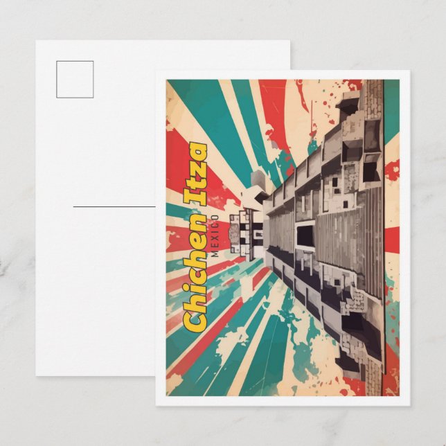 Chichen Itza Mexiko Pop Kunst-Reise-Illustration Postkarte (Vorne/Hinten)