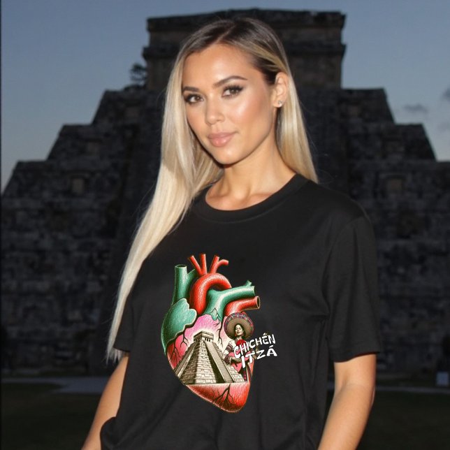 Chichén Itzá Pyramid Yucatan Mexikanisches Herz T-Shirt (Chichén Itzá Mexican Pyramid Yucatan Heart T-Shirt)