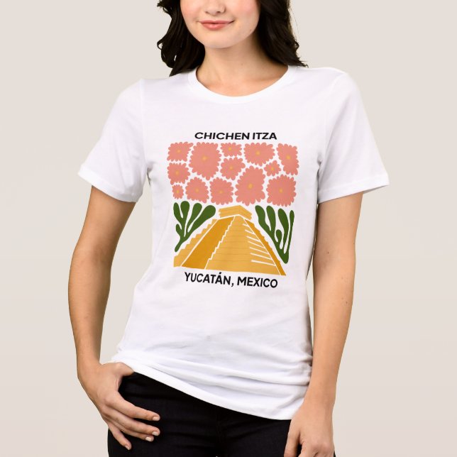 Chichen Itza Yucatan Mexiko Blumenart Tri-Blend Shirt (Vorderseite)