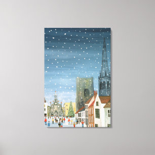 Chichester-Kathedrale eine Schnee-Szene Leinwanddruck