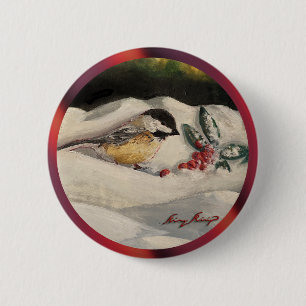 Chick-a-Dee mit Mistelzweig Button