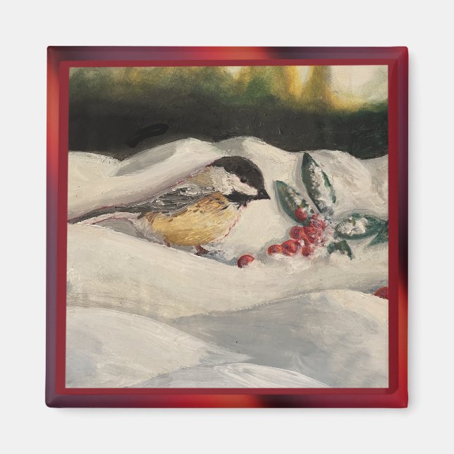 Chick-a-Dee with Mistletoe Folded Card (Blank) Magnet (Vorne)