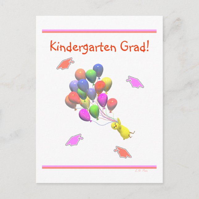 Chick and Balloons Kindergarten Abschluss Ankündigungspostkarte (Vorderseite)