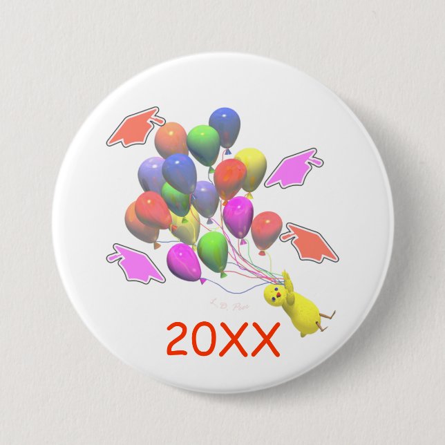 Chick and Balloons Kindergarten Abschluss Button (Vorderseite)