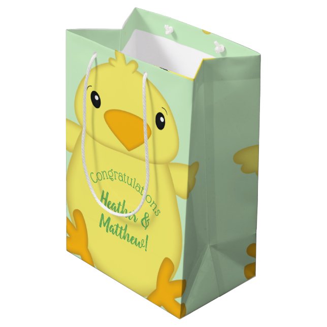 Chick Baby Dusche Green Mittlere Geschenktüte (Rückseite Schrägansicht)