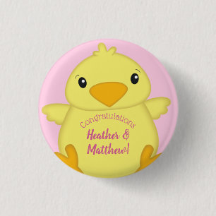 Chick Baby Dusche Pink Button