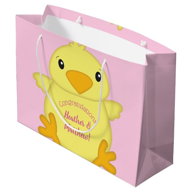 Chick Baby Dusche Pink Große Geschenktüte (Rückseite Schrägansicht)