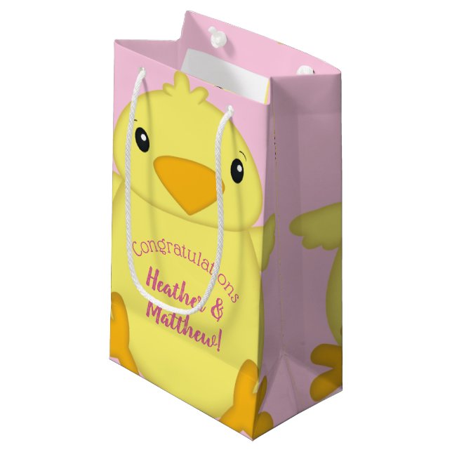 Chick Baby Dusche Pink Kleine Geschenktüte (Vorderseite Schrägansicht)