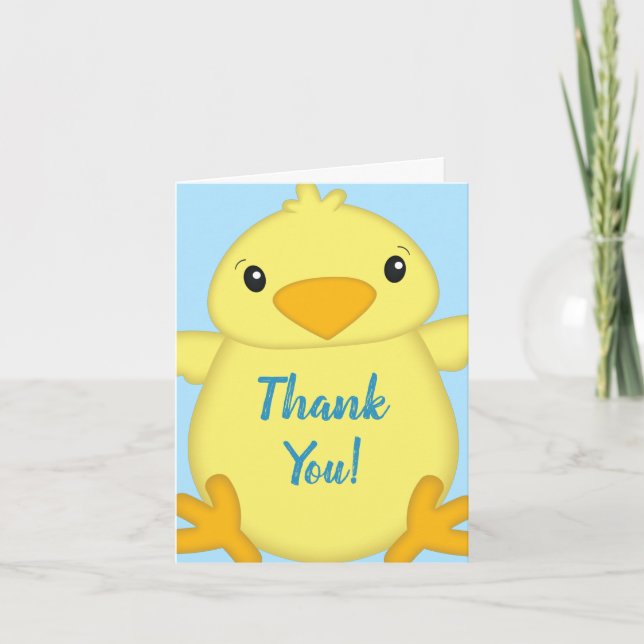 Chick Baby Showblau Dankeskarte (Vorderseite)