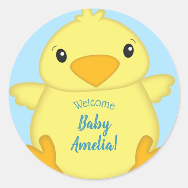 Chick Baby Showblau Runder Aufkleber (Vorderseite)