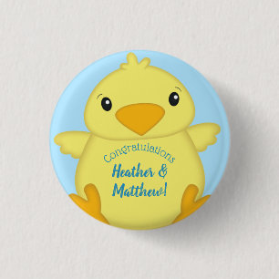 Chick Baby Shower Blue Button
