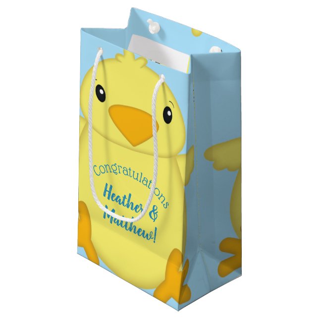 Chick Baby Shower Blue Kleine Geschenktüte (Vorderseite Schrägansicht)