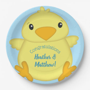 Chick Baby Shower Blue Pappteller