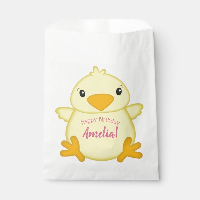 Chick Birthday Party Pink Geschenktütchen (Vorderseite)