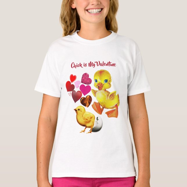 Chick ist meine Valentine Sweeping Hearts Niedlich T-Shirt (Vorderseite)