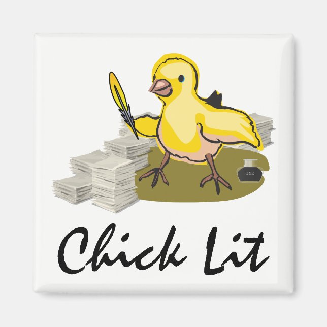 Chick Lit Writer with Paper and Feather Quill Magnet (Vorne)
