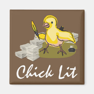 Chick Lit Writer with Paper and Feather Quill Magnet