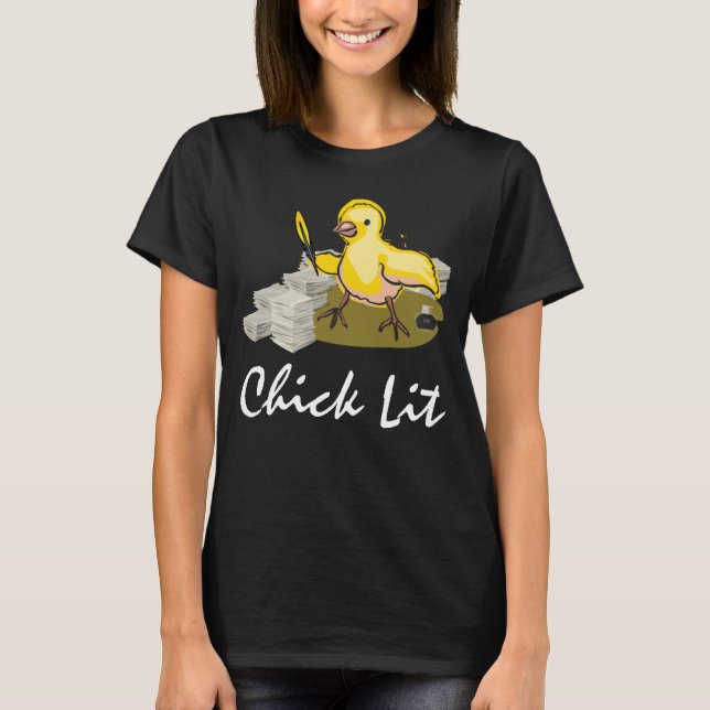 Chick Lit Writer with Paper and Feather Quill T-Shirt (Vorderseite)