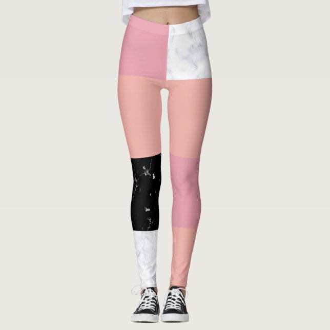Chick orange, rosa, schwarz Marmorblock Leggings (Vorderseite)