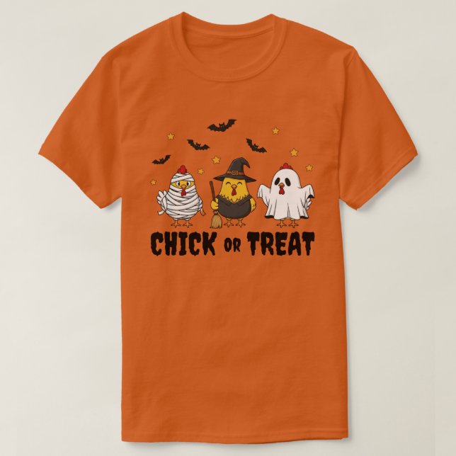 Chick ou traitement Drôle Poulet Halloween T-shirt (Design devant)