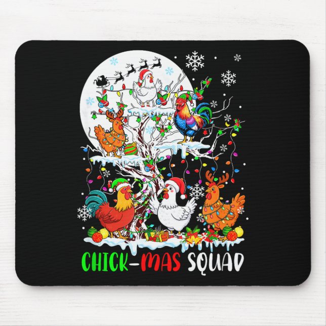 Chick Squad Xmas Group Santa Elf Chickens On Tree  Mousepad (Vorne)