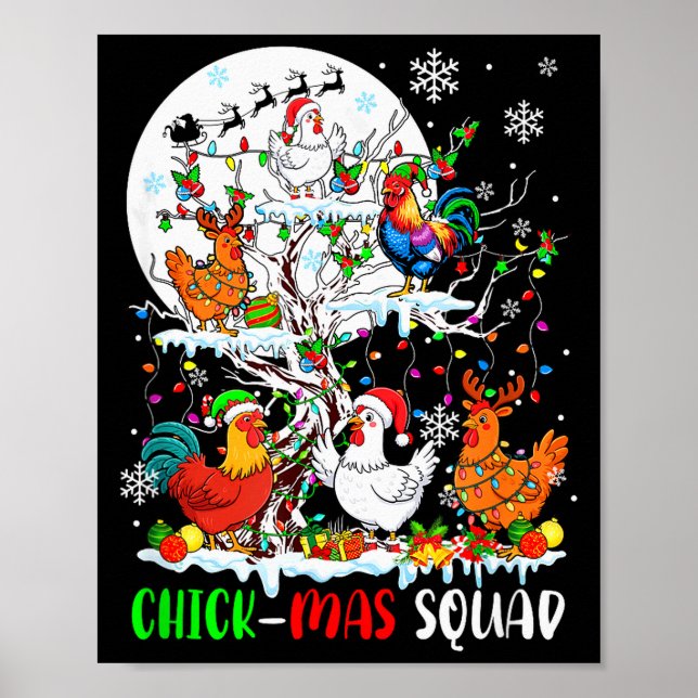 Chick Squad Xmas Group Santa Elf Chickens On Tree  Poster (Vorne)