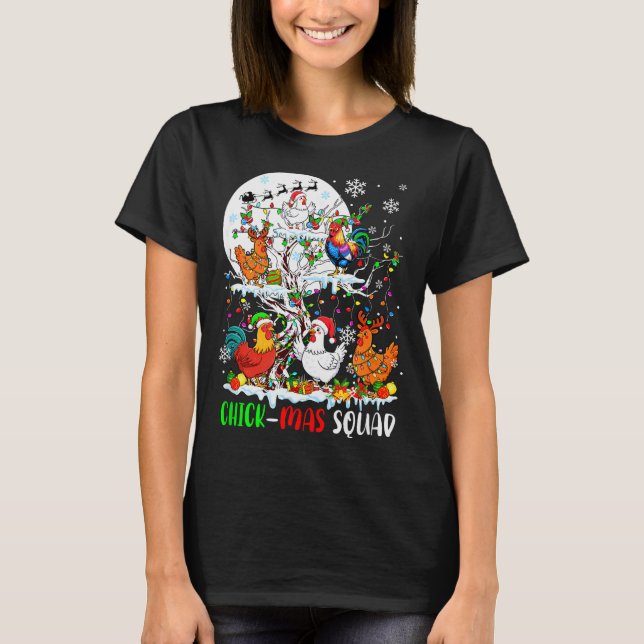 Chick Squad Xmas Group Santa Elf Chickens On Tree  T-Shirt (Vorderseite)