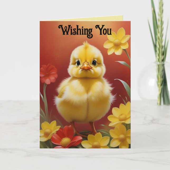 Chick With Flowers Easter Card Feiertagskarte (Vorderseite)