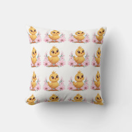 Chick with Flowers Throw Pillow Kissen