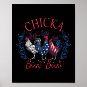 Chicka Boom Boom Lustiger Patriotischer Hahn 4. Ju Poster