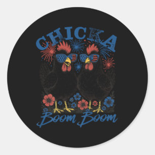 Chicka Boom Boom Patriotic Hühnchen 4. Juli USA Runder Aufkleber