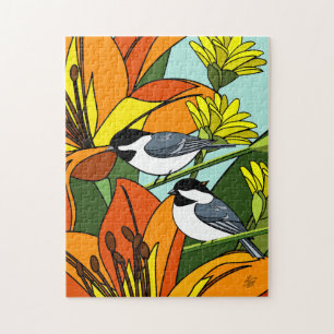 Chickadee and Flowers