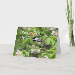 Chickadee and spring blossoms dankeskarte