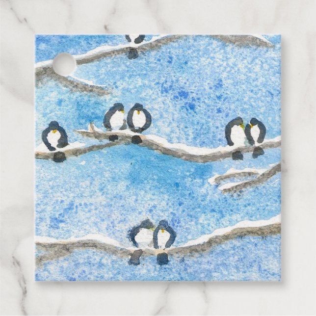 Chickadee auf Baumzweigen im Winter-Schneeschuhgif Geschenkanhänger (Vorderseite)