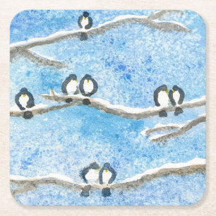 Chickadee auf Baumzweigen im Winter-Schneeschuhgif Rechteckiger Pappuntersetzer