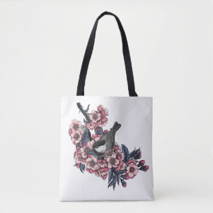 Chickadee auf einem blühenden Kirschzweig Tasche